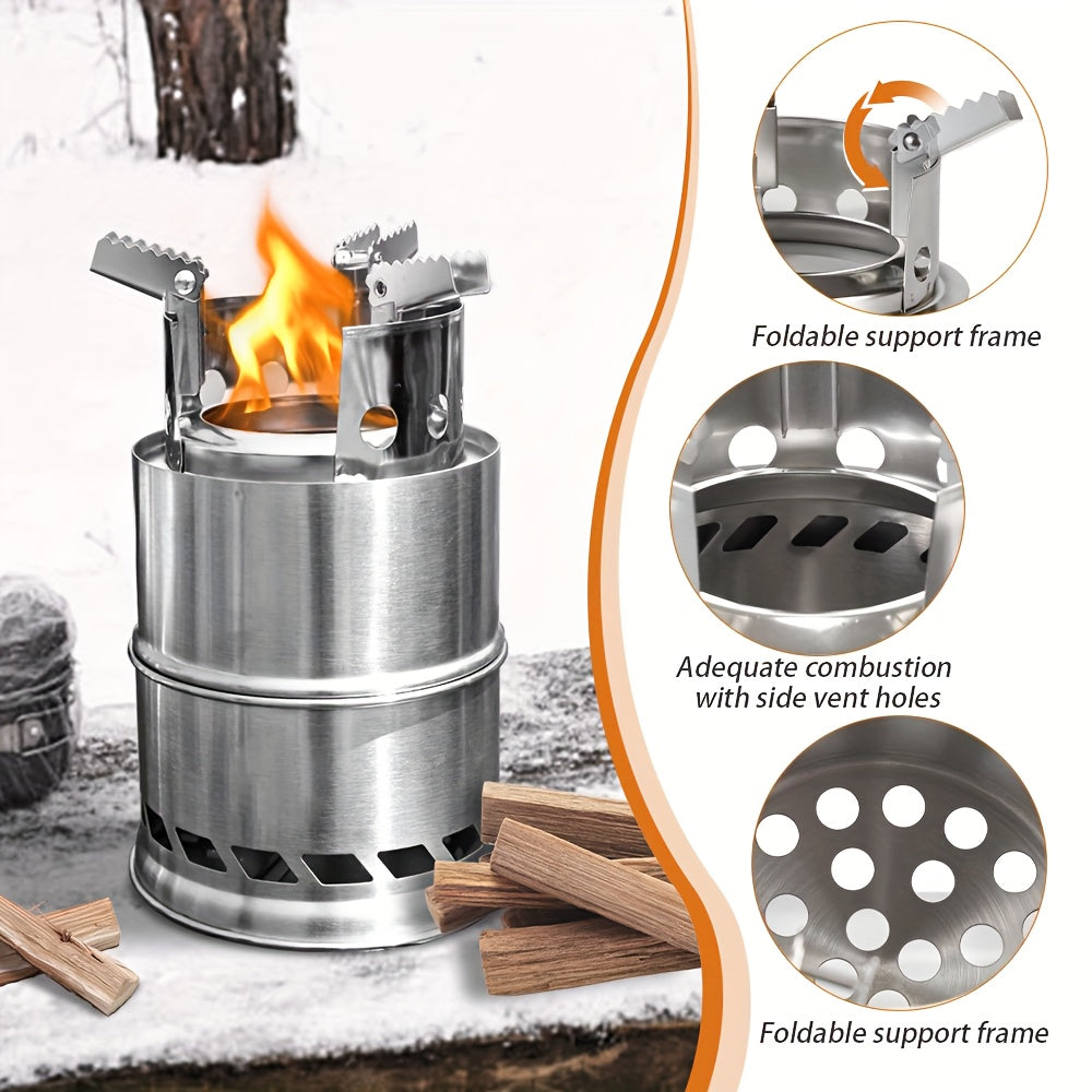 Portable Outdoor Stove, Stainless Steel Double-Layer Heat Concentrating Wood Burning Stove, Detachable Stackable Camping Stove, Detachable Design with Built-In Circulation System for Charcoal Burning, Home Fireplace