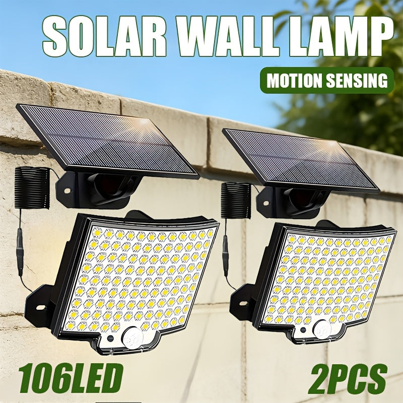 2 Pack Solar 106 LED Commercial Street Lighting Light, Sensor Industrial Area Lighting Light, Portable Shopping Mall Emergency Exit Light, 3 Lighting Modes, Suitable for Warehouses, Garages, Parking Lots, Courtyards, Parks, Amusement Parks
