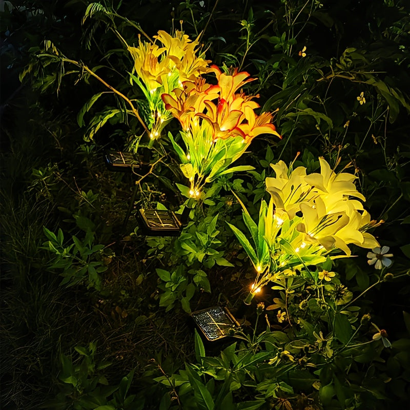 1-Piece Outdoor Solar Garden Light, Upgraded High Simulation 6 Lily Flowers, Spring, Autumn Decorative Solar Outdoor Light, Garden, Courtyard, Path, Lawn, Party, Holiday Decoration