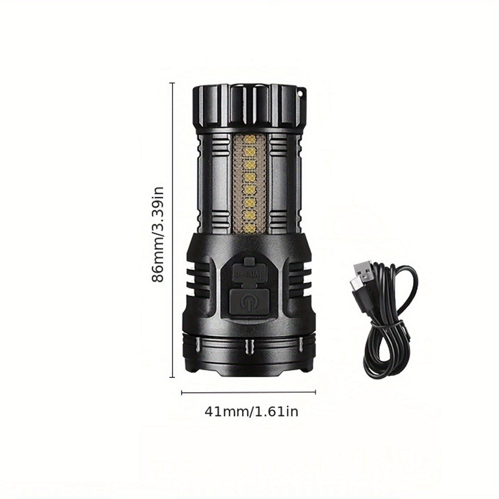 1PC 2025 New Rechargeable 9-LED Flashlight with COB Side Light, USB Power Supply, 1800mAh Lithium Battery, Standard Functions Including USB Cable, Portable Emergency Spotlight for Outdoor Use