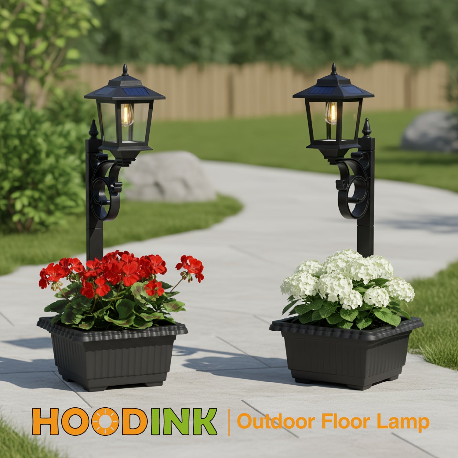 Solar Lamp Post Light - 2-in-1 Outdoor Planter, Suitable for Real or Artificial Flowers (Flowers Not Included). Glass Lampshade, 20 Lumen Glass Bulb, Wall-Mounted IP44 Decorative Outdoor Floor Lamp, Perfect for Lawn, Patio, Front/Back Door