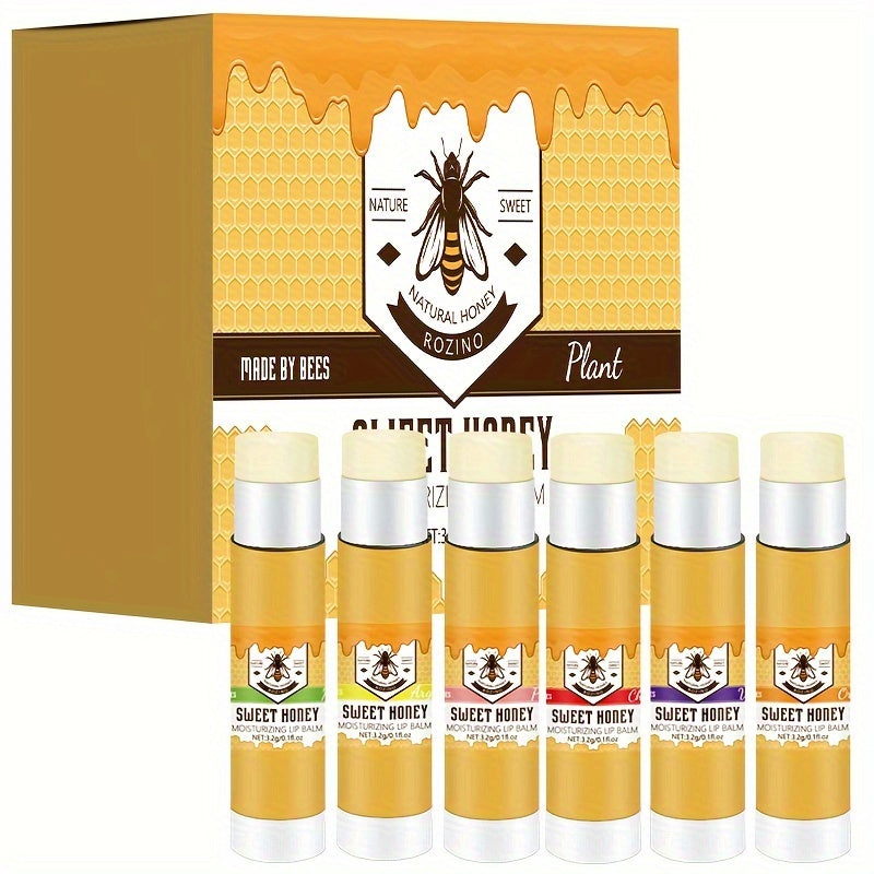 6支小蜜蜂蜂蜜唇膏，美丽滋润呵护双唇，柔嫩细腻护理，缓解干燥，可作为口红底妆及保湿使用