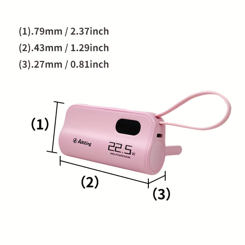 Aikeing Capsule Mini Portable Charger, 5000Mah Power Bank, 22.5 Watt Quick Charge, Dual Ports Including Type-C for Android Phones 16/15 And Other Digital Gadgets
