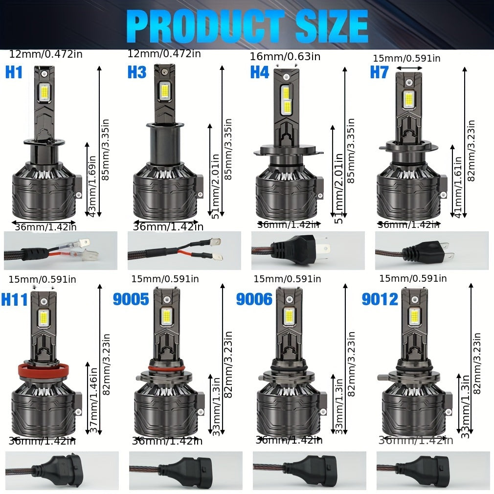 S&D 一对真实200W 45000LM H7 9005/HB3 9006/HB4 H11 H4 H1 H3 9012 Hir2 12V LED30片大灯珠汽车前照灯超亮前灯泡即插即用涡轮风扇