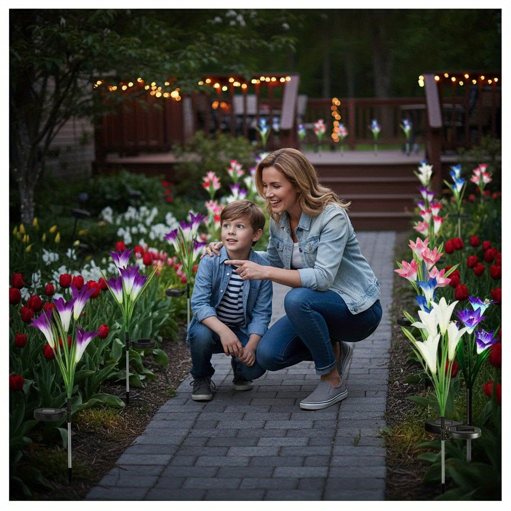 2/4 Pack Solar Outdoor Light, Lily Shape, IP65 Protection Rating, Easy Operation LED Light, Garden Decoration for Patio, Stairs, Courtyard, Platform & Pathway | Valentine‘s Day Decoration / Valentine’s Gift
