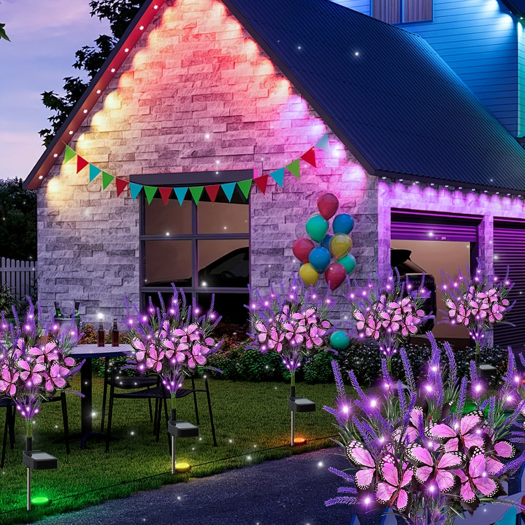 4pcs Solar Lavender with Butterfly Flower Light LED Outdoor Decoration Courtyard Garden Villa Atmosphere Lawn Ground Insert Landscape Light Party Decorative Flower Light