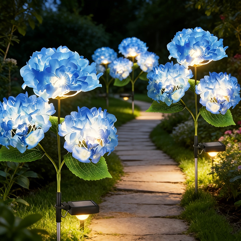 Outdoor Solar LED Light for Garden Decoration, Hydrangea Flower Design, Suitable for Pathways, Patios, and Lawns