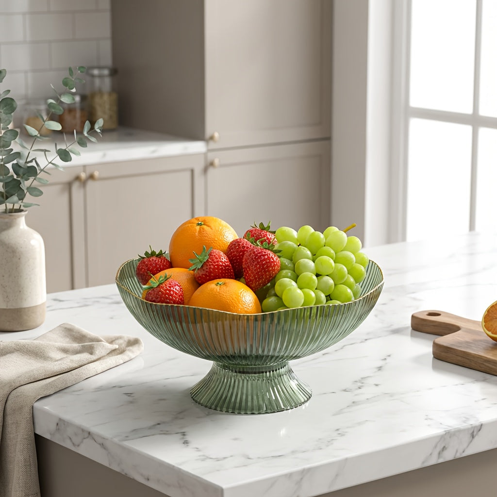 1 Set of Light Luxury Home Fruit Bowl, Transparent PET Plastic, Ins Style Snack Tray with Gold Edge, Flower & Fruit Basket, KTV Fruit Bowl
