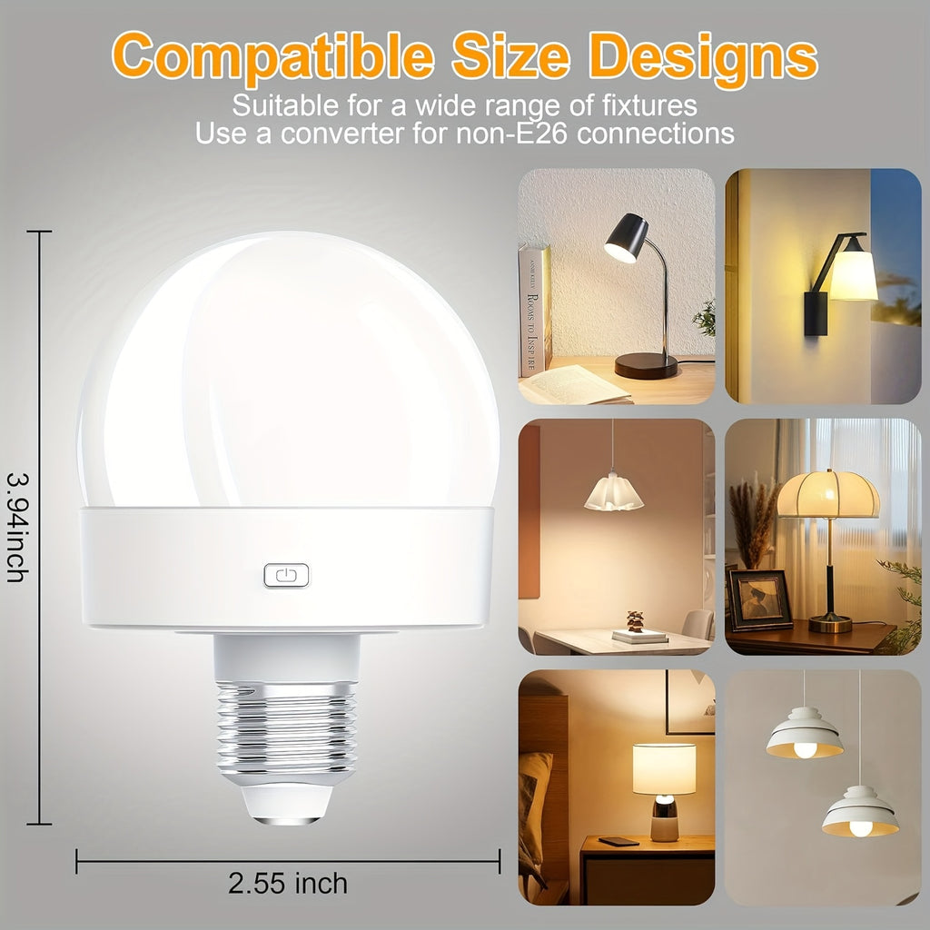 2-pack rechargeable bulb with remote control, battery-powered LED bulb with timer and 3 color temperatures, adjustable detachable wireless bulb with remote control, for lamps and non-hardwired use