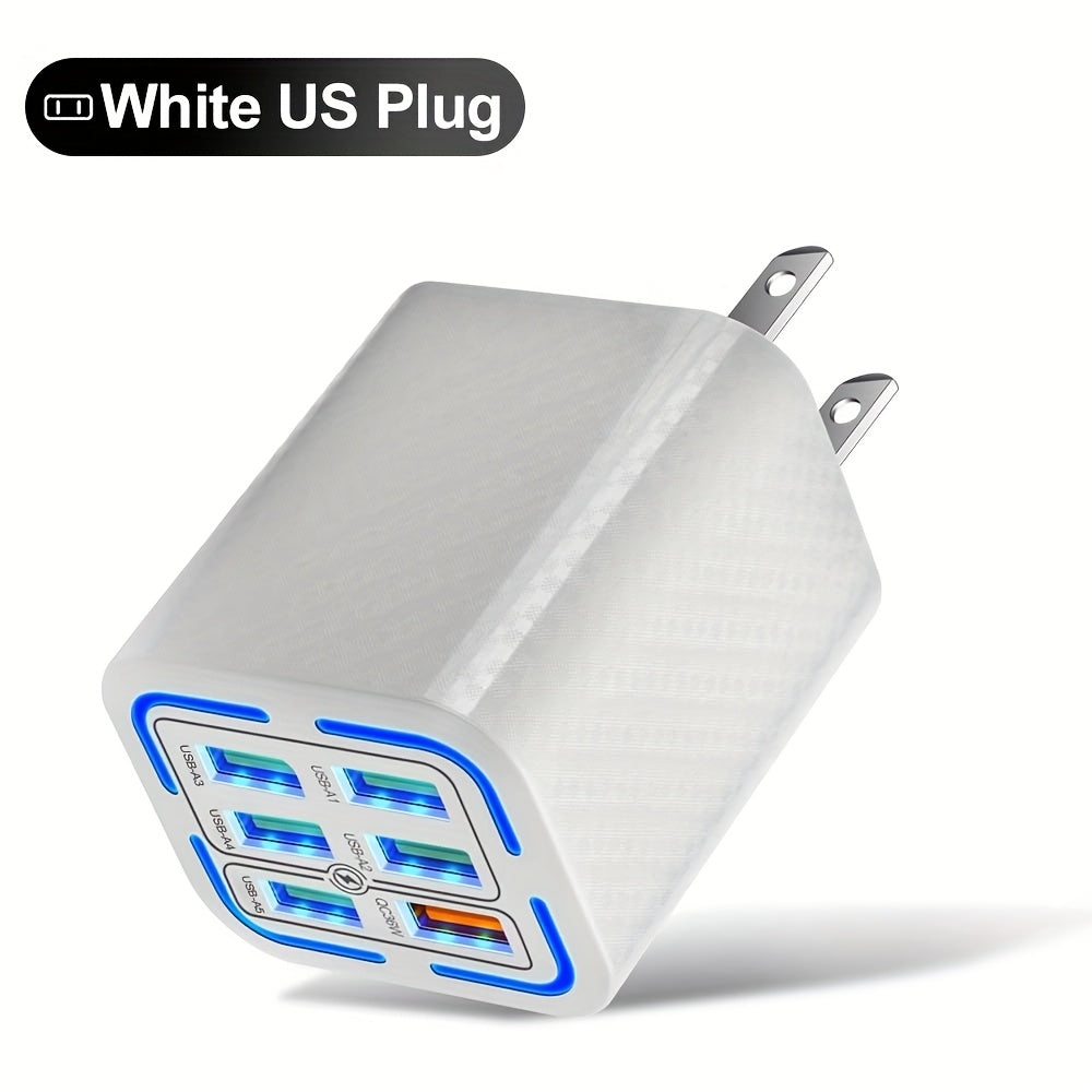 6 Ports USB Charger QC Fast Charging US Plug with 39.37inch USB to Type-C Cable, Fast Charger Power Adapter for iPhone 17, for Xiaomi, for Samsung Wall Charger- Ideal for Home And Travel, Multidevice Charging, Home Charging Station, Compact Design