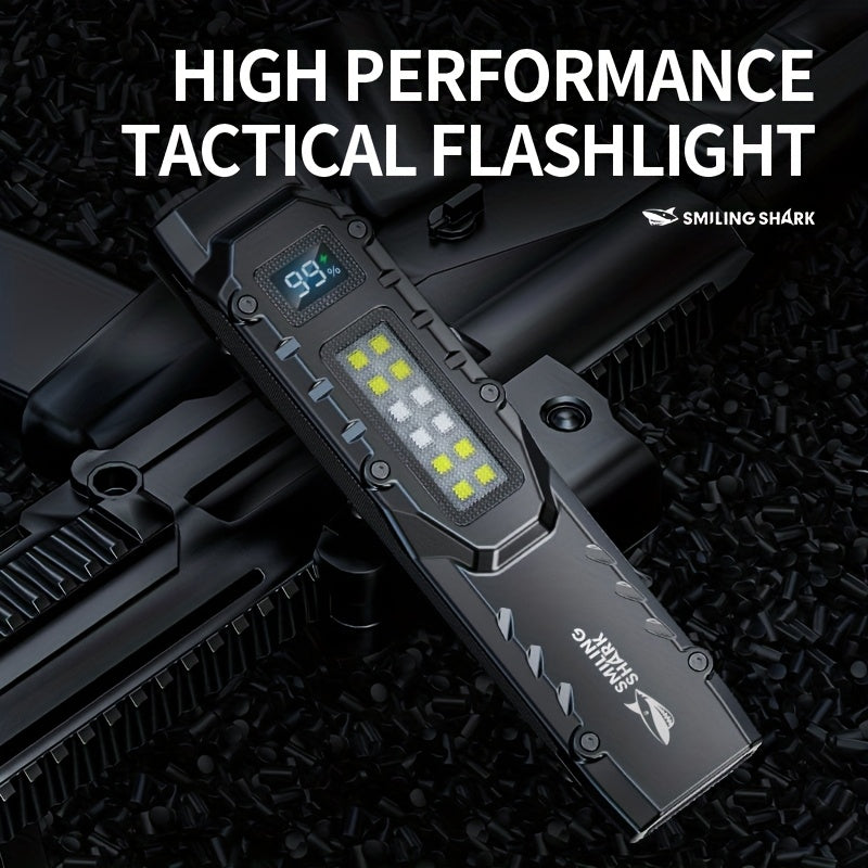 Smile Shark - 1pc LED Flashlight - COB Side Light Rechargeable - Portable Pocket Clip Design - Digital Display - Ideal for Camping / Outdoors / Outdoor Sports - Powerful / Ultra-Bright / Bright Emergency - Home Use (Home Safety)