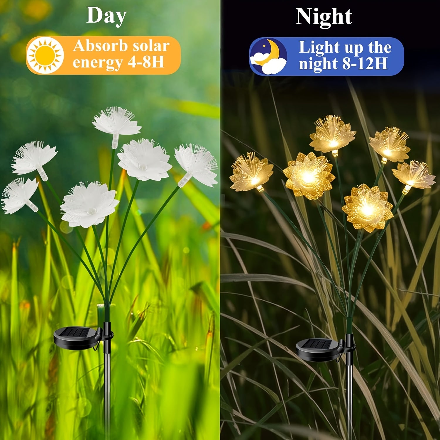 6-Head Fiber Optic Flower Solar Ground Insert Light Warm Light, Courtyard Lawn Landscape Decorative Light, Perfect for Outdoor Gardening Lighting, B&B Garden Festival Atmosphere Decoration