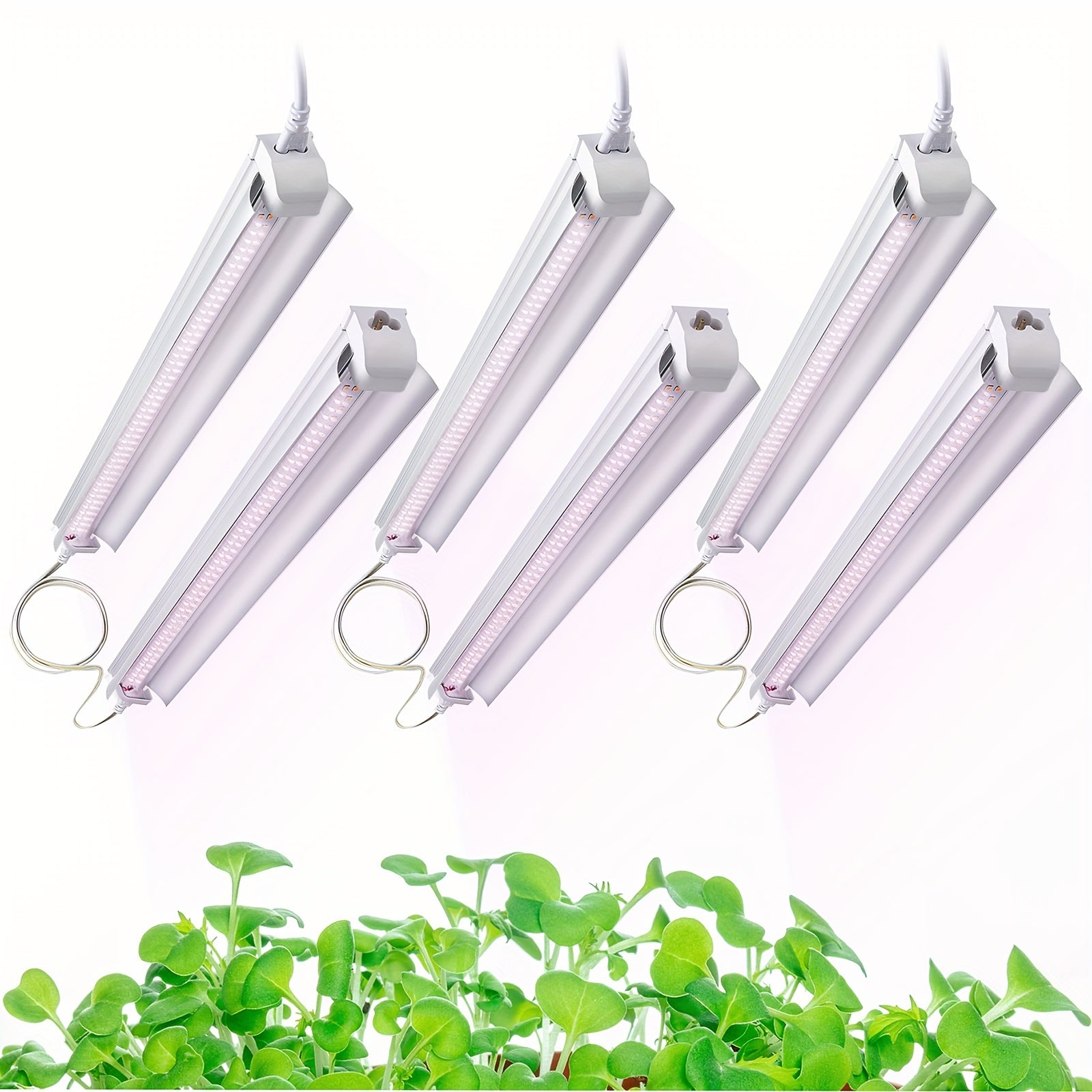 Indoor Plant Grow Light, 4ft T8, 270W (6 x 45W, 1620W Equivalent), Full Spectrum Sunlight Plant Light, Pinkish-White Spectrum Grow Light Strips, LED Indoor Plant Lamp, for Greenhouse, 6-Pack.