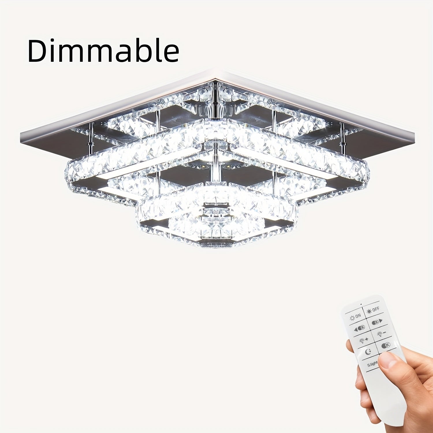 Modern Crystal Chandelier Dimmable Square Ceiling Light - Crystal & Polished Metal Semi-Flush Mount Fixture, Cool White Light Suitable for Bedroom, Living Room, Hallway, Bathroom (Bulb Not Included) - Luxury Crystal Ceiling Light