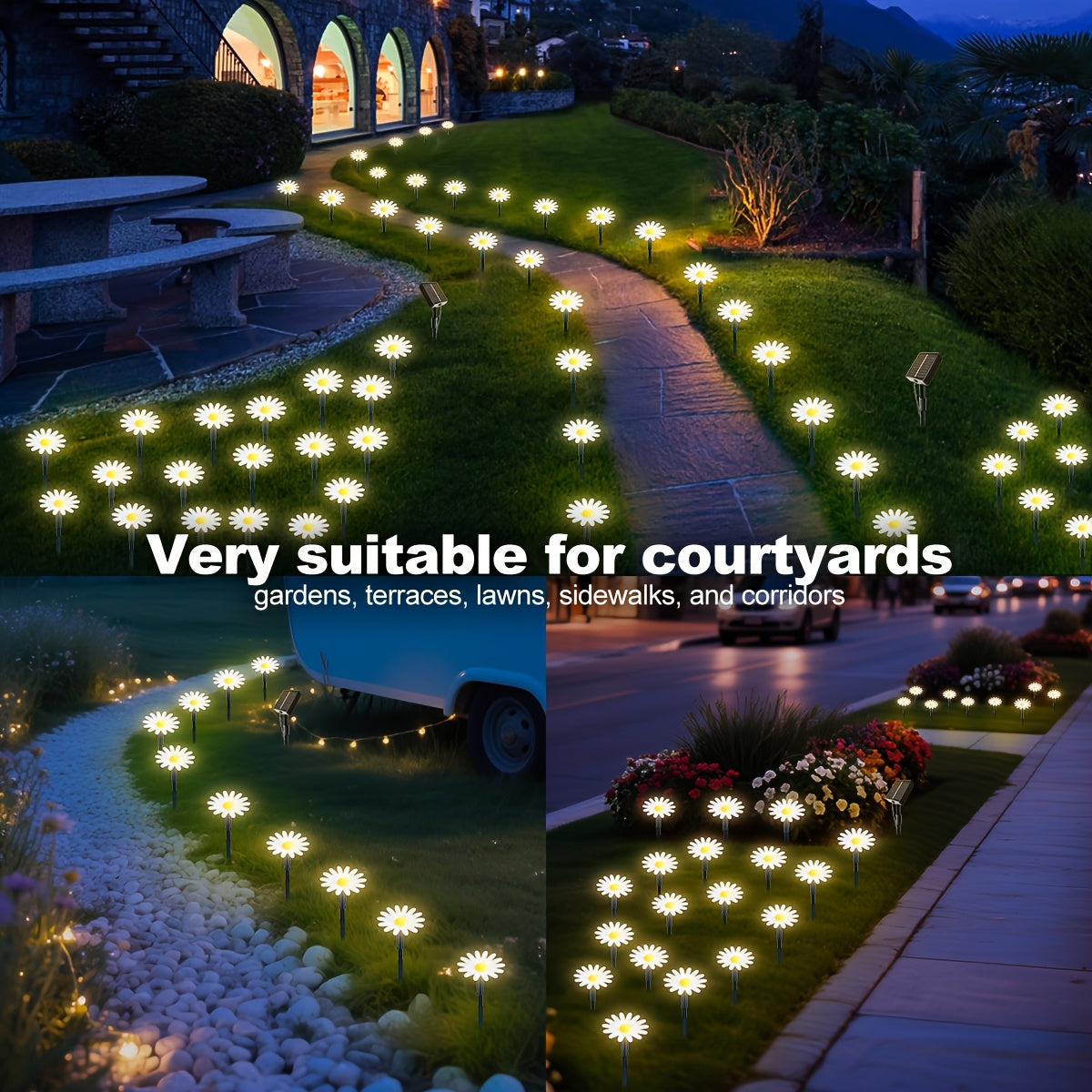 1 Set of 20 LED Solar Flower Lights, 8-Mode Outdoor Decorative Light, IP44 Waterproof, Suitable for Home, Wedding, Holiday and Party - Powered by Solar Lithium Battery, Outdoor Lighting | Flower Decoration | Solar Courtyard Light