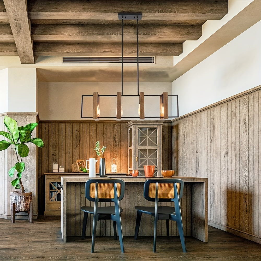 35.4-Inch Kitchen Island Lighting, 4-Light Dining Room Farmhouse Pendant Light, Black Modern Chandelier, Pool Table Light, Matte Black Metal Finish (Bulb Not Included)