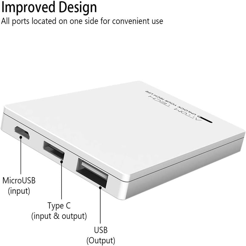 Dual USB Output er Slim Power Bank Ultra Thin, 3000mAh Portable Charger Mini External Phone Battery Pack Small Dual Outlet, Emergency Phone Power Backup White