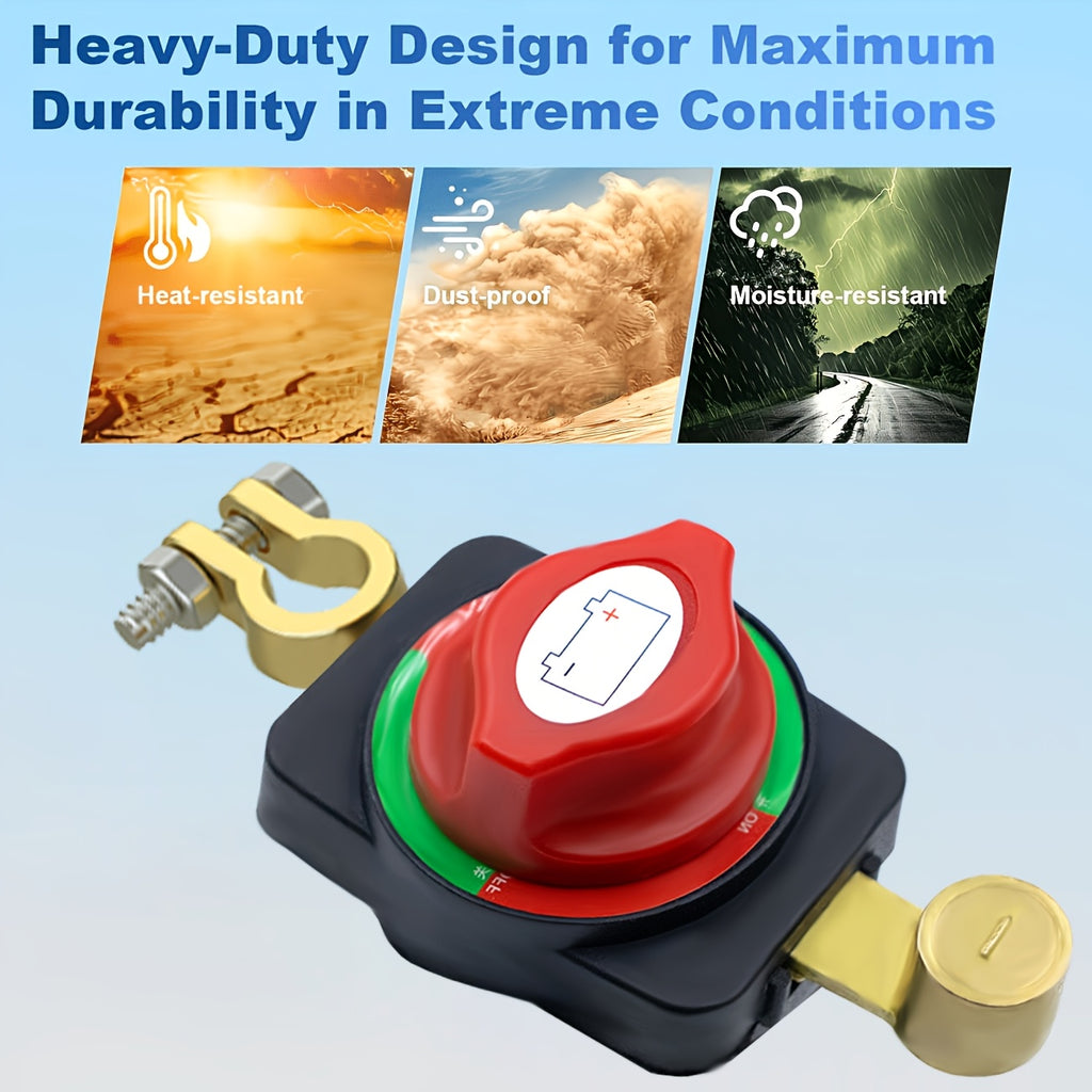 Heavy Duty Battery Disconnect Switch, 3rd Gen Top Post Battery Master Cutoff Switch for Cars, RVs, Boats & Other Vehicles – Negative Terminal On/Off