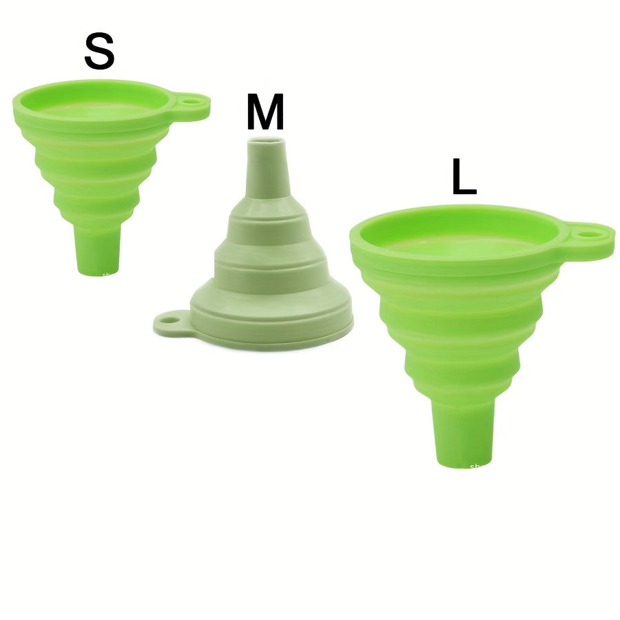 3-Piece Silicone Funnel Set for Cars – Suitable for Various Liquids Such as Car Wash Soap & Motor Oil. These Foldable & Portable Funnels Also Work in the Kitchen – A Convenient Tool for Liquid Dispensing.