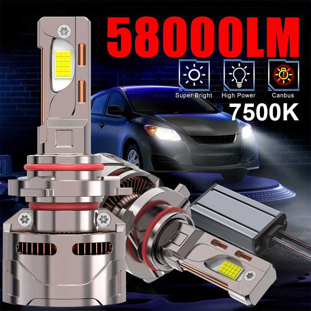2个H7/H18、H11/H9/H8/H16、H1、9005/HB3、9006/HB4、9012/HIR2、58000流明，800%亮度，9570芯片，散热9005集成LED汽车灯前照灯7500K白光前照灯汽车LED汽车灯，无电池
