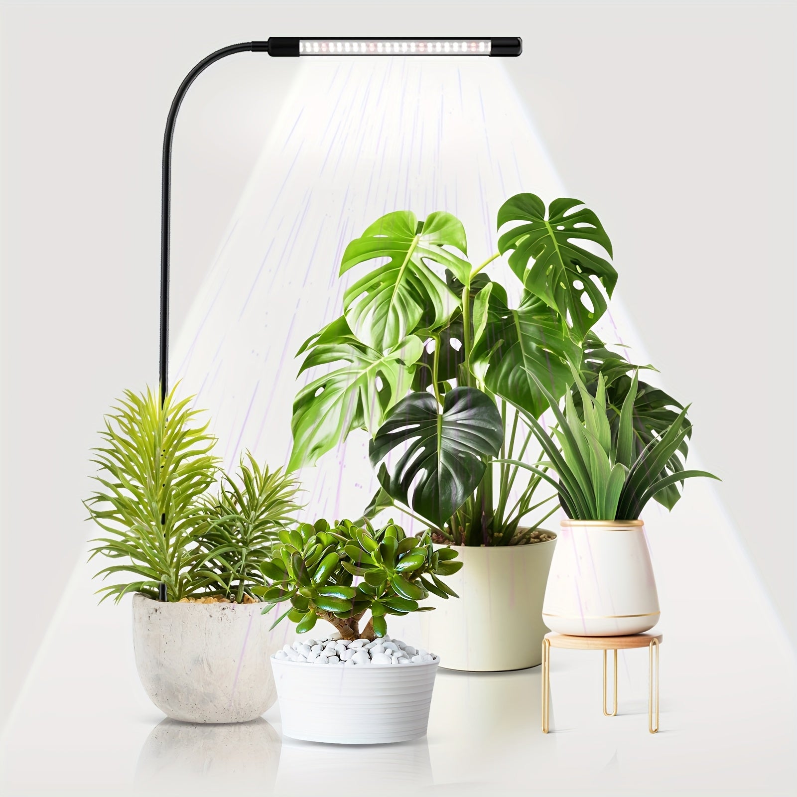 Indoor Simulated Daylight Plant Grow Light, Full Spectrum 6000K Gooseneck Supplement Lamp, Restores Natural Light Effect, Auto On/Off Timer & 5 Brightness Modes, Perfect for Home Potted Plants