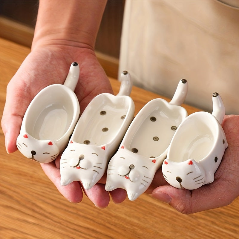2Pcs/1Set Cat Ceramic Sauce Dish, Ins Japanese Style Cute Cat Multi-Functional Seasoning Tray 10*4.5cm/3.94*1.77in, Chopstick Rest, Small Plate for Snacks, Sushi, Soy Sauce Dip 13.5*4.5cm/5.31*1.77in