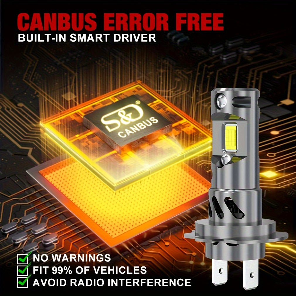 S&D 2-Pack 30000LM H7 LED Headlight Bulbs 6500K Bright White 500% Super Bright Plug-and-Play 80W CSP Car Headlight Car Diode Light Canbus H7 LED Turbo 6000K 12V