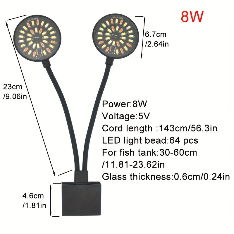 USB Aquarium LED Light, Clip-On Fish Tank Lamp, Full Spectrum Dimmable Plant Grow Light, 360° Rotatable Decorative Lamp