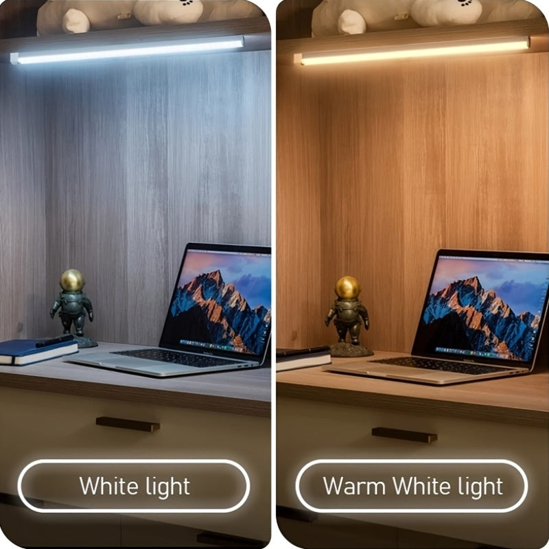 1个 3.94-19.69英寸 LED 智能运动探测灯条 - 无线 USB 供电暖白光 - 冷白光橱柜下照明，磁性粘合安装，易于安装，非常适合衣柜、橱柜和楼梯