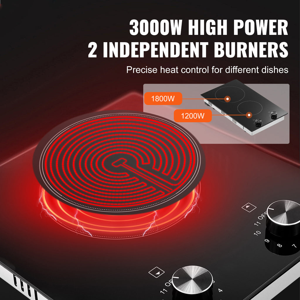VEVOR Built-In Induction Cooktop Radiant Ceramic Stove 2 Burners 20.1 x 11.6 Inches/