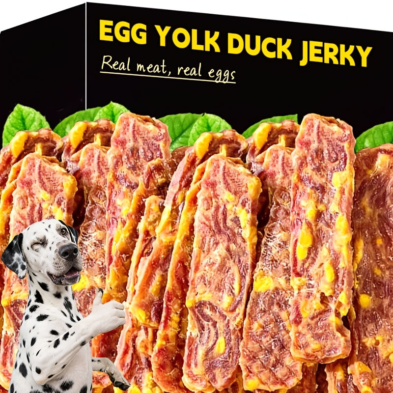 天然鴨肉蛋黃肉乾狗零食 適合所有犬種 - 低溫風乾肉質零食含蛋黃碎粒，耐嚼硬質肉乾適用於訓練獎勵、幼犬磨牙及日常咀嚼，天然鴨肉風味