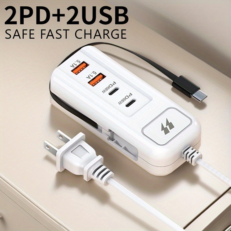 Electrical Socket with 2 USB Ports And 2 PD, Featuring 4 Outputs And a Type-C Cable, Versatile Plug Suitable for Home And Office Applications