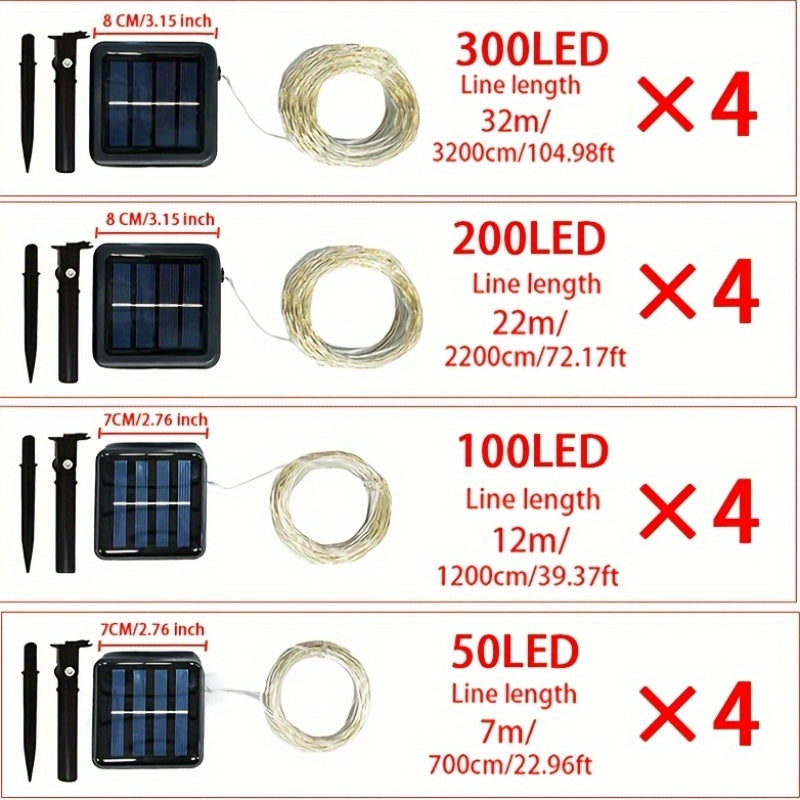 4套50LED×4/100LED×4/200LED×4/300LED×4，派对，婚礼，圣诞装饰，太阳能充电