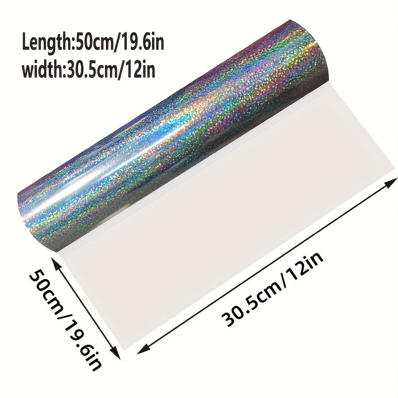 1卷闪光全息亮片热转印膜 - 12"x19.6" 彩虹波浪点烫画HTV乙烯基，适用于DIY服装、T恤、鞋子、包包 - 可拉伸可水洗面料装饰品，家居手工制作，鲜艳图案，易上色，服装制作者必备