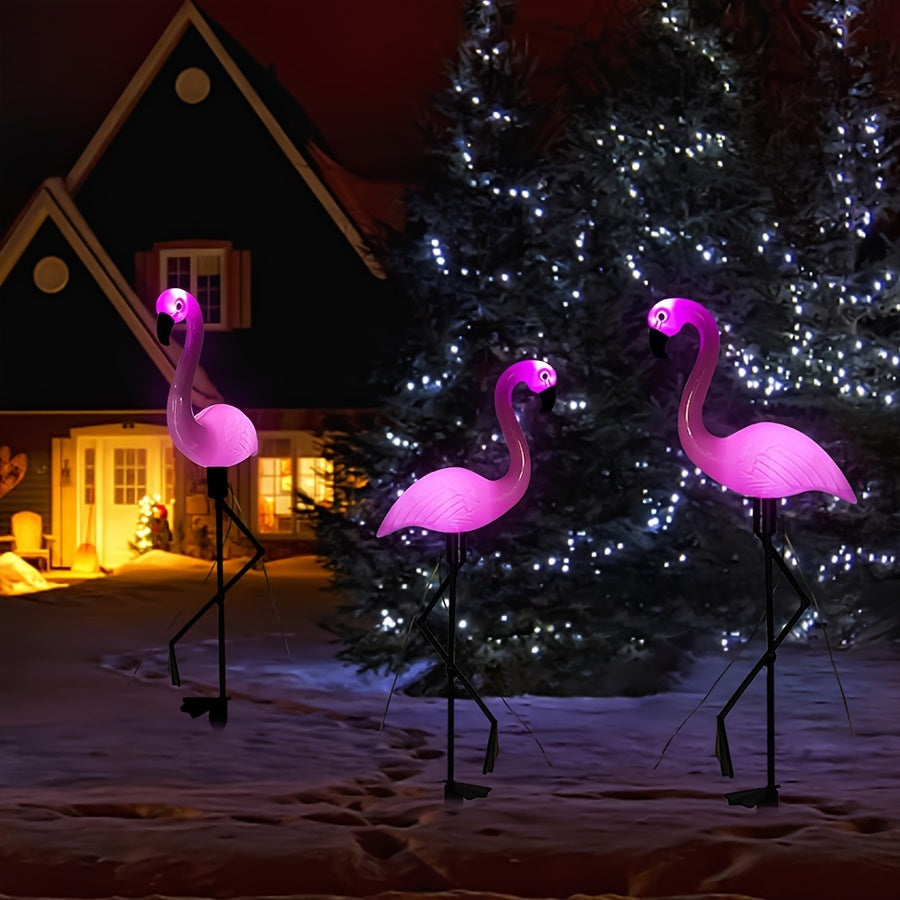 3 Pack Flamingo Solar Light, Outdoor Flamingo Courtyard Decoration, Flamingo Ground Insert Light Solar Powered, Lawn Decorative Garden Ground Stake, Courtyard Pond Ground Backyard Decoration - IP65 Protection Rating