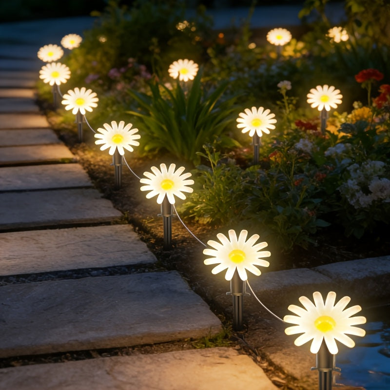 10-Piece/Set Solar Garden Flower Light, Daisy Design, 8 Lighting Modes, Suitable for Stairs, Fence, Garden, Balcony, Courtyard Decoration, IPX4 Outdoor Solar Light, Perfect for Valentine's Day and Holiday Celebrations