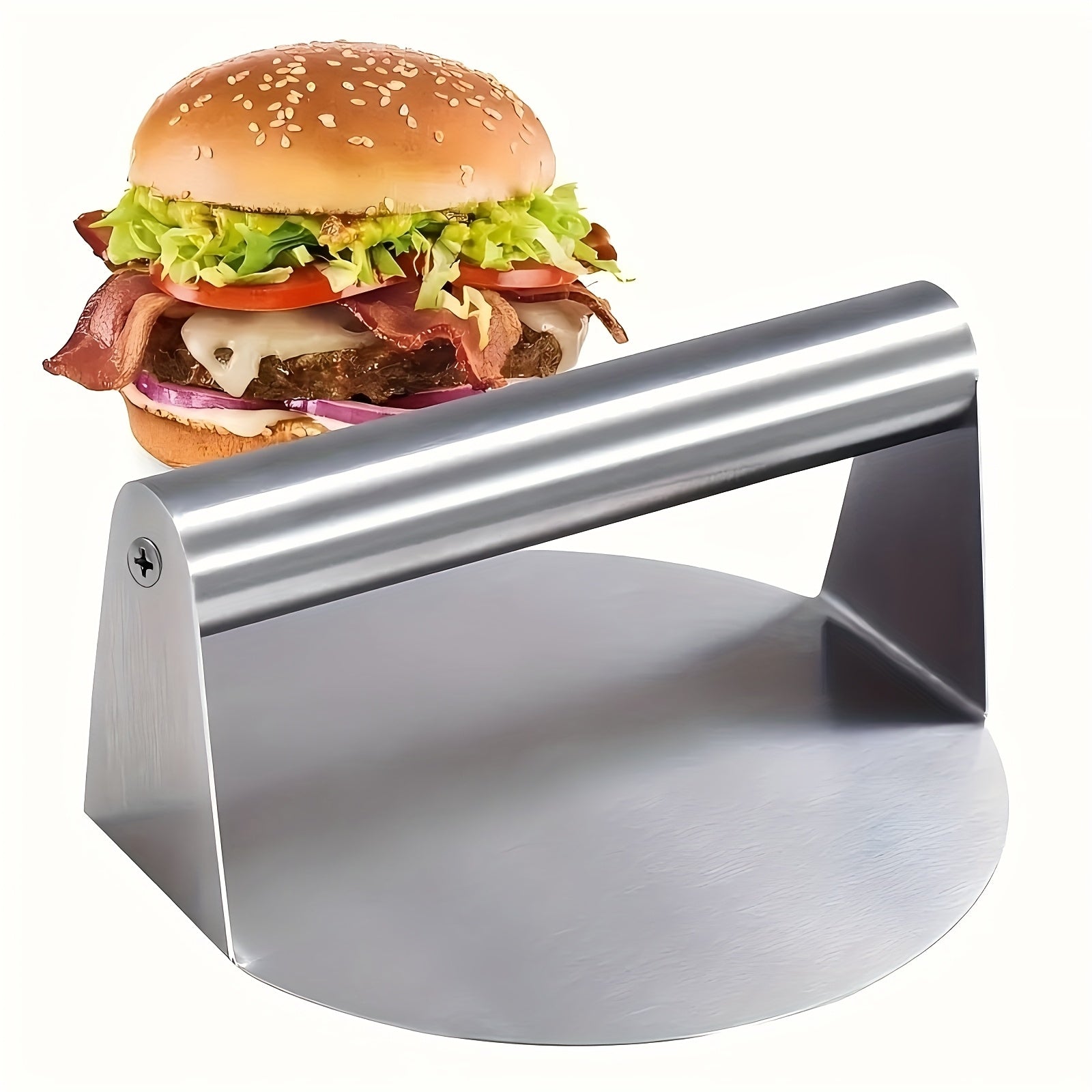 Stainless Steel Hamburger Press – Non-Stick Design, Effortlessly Presses Uniform Patties. Ergonomic Handle for Easy Grip & Effort-Saving, Flattens Meat Evenly.