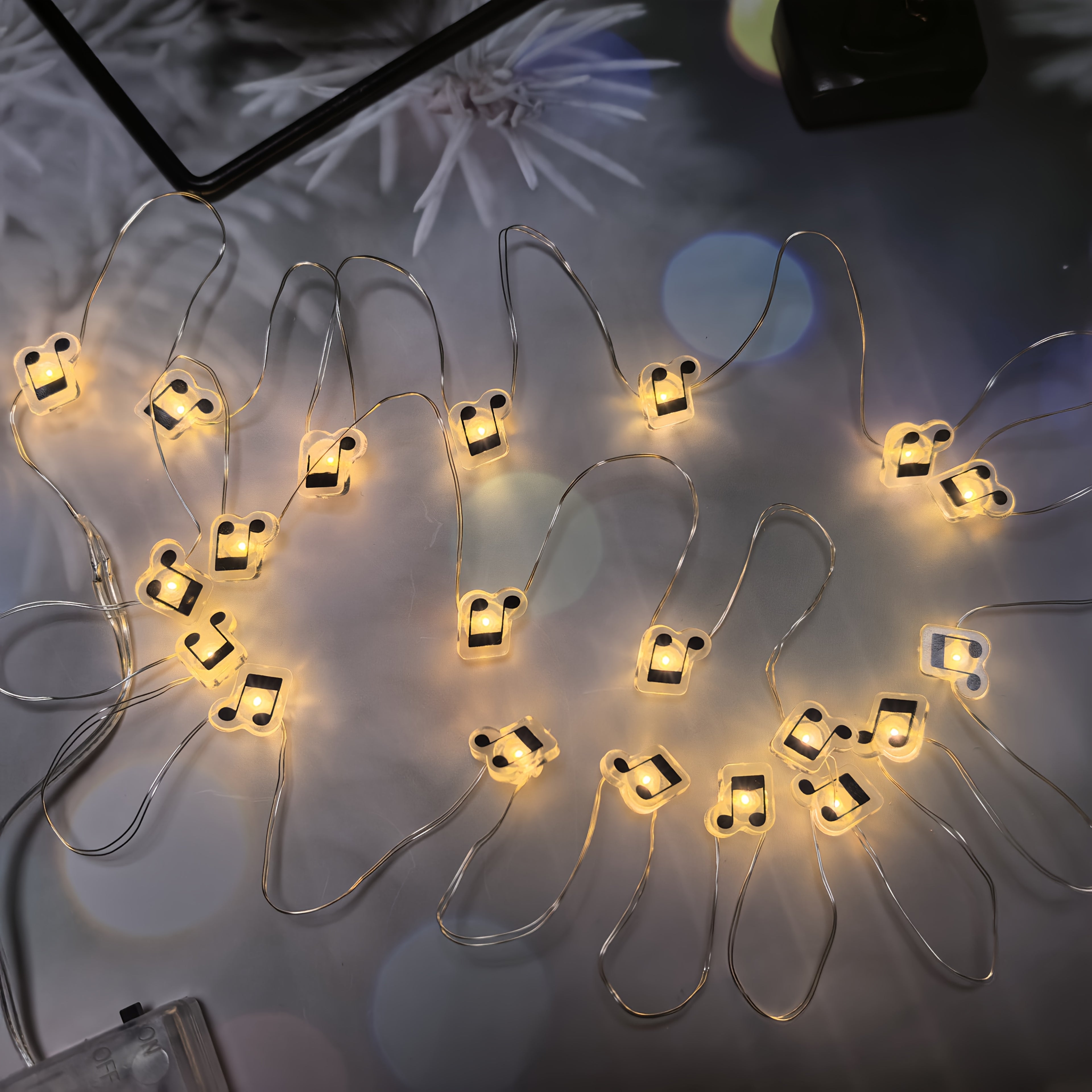 Luminarias室内装饰椰子树音符造型LED铜线灯房间花园庭院氛围感DIY节日装饰灯串
