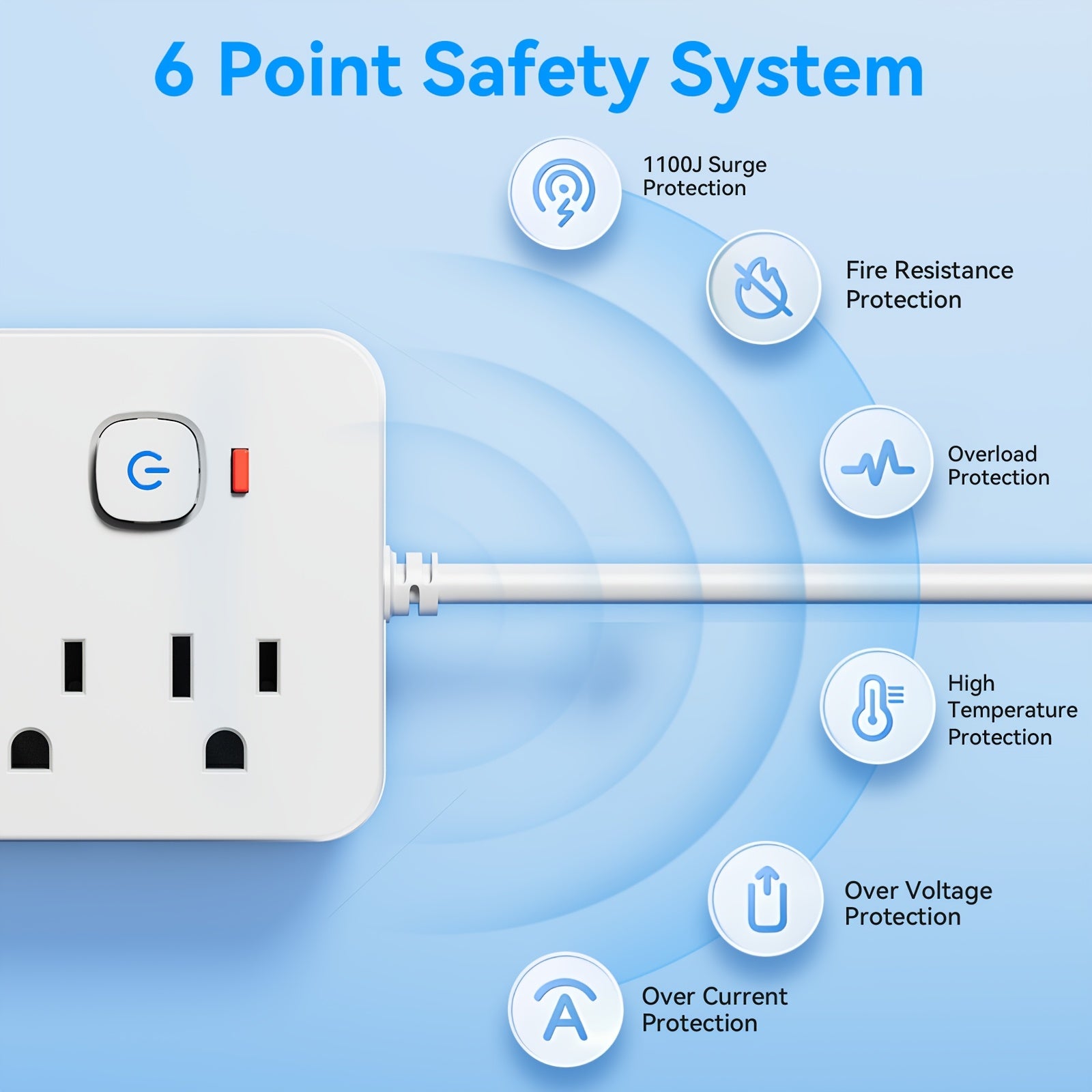 1 Unit of a 10-In-1 Versatile Power Strip Featuring 4 AC Sockets And 6 USB Ports, Available in 5FT Or 10FT Cord Lengths. Its Compact Design Includes Surge Protection And Can Be Mounted on Walls, Making It a Must-Have for Home, Office, Dormitory