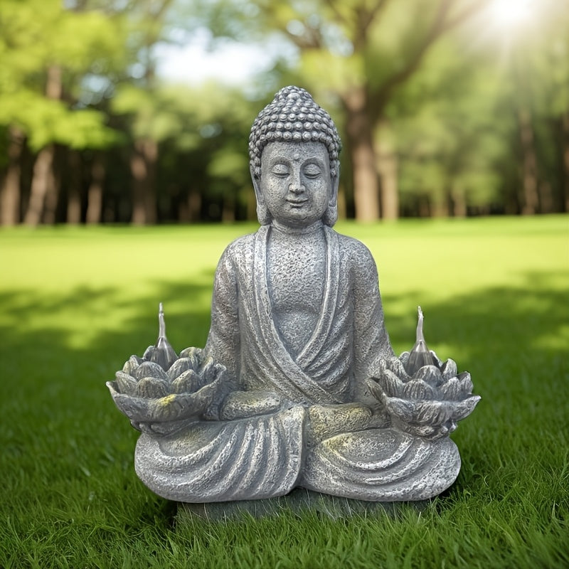 One Zen Solar Buddha Statue Garden Light, Christmas Decorative Solar Meditation Garden Buddha Statue, Courtyard Lawn - Indoor/Outdoor Decoration, Perfect for Balcony, Garden, Courtyard, Porch Courtyard Art Decor, Gift