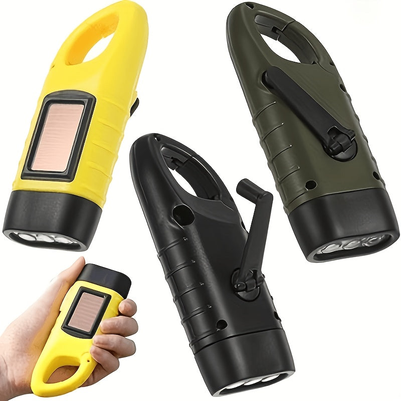 Hand Crank Solar Manual Power Flashlight Rechargeable LED Emergency Light Hand Crank & Solar Function Portable Backpack Flashlight IP66 Waterproof Outdoor Survival Gear