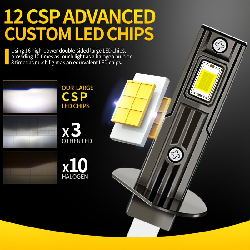 2Pcs H1 LED Bulbs - 50000 Lumens Super Bright Xenon White Light, Brighter than Halogen, Fog Light & High/Low Beam Plug-and-Play Installation, Heat Dissipating Aluminum Housing - Direct Replacement for Cars