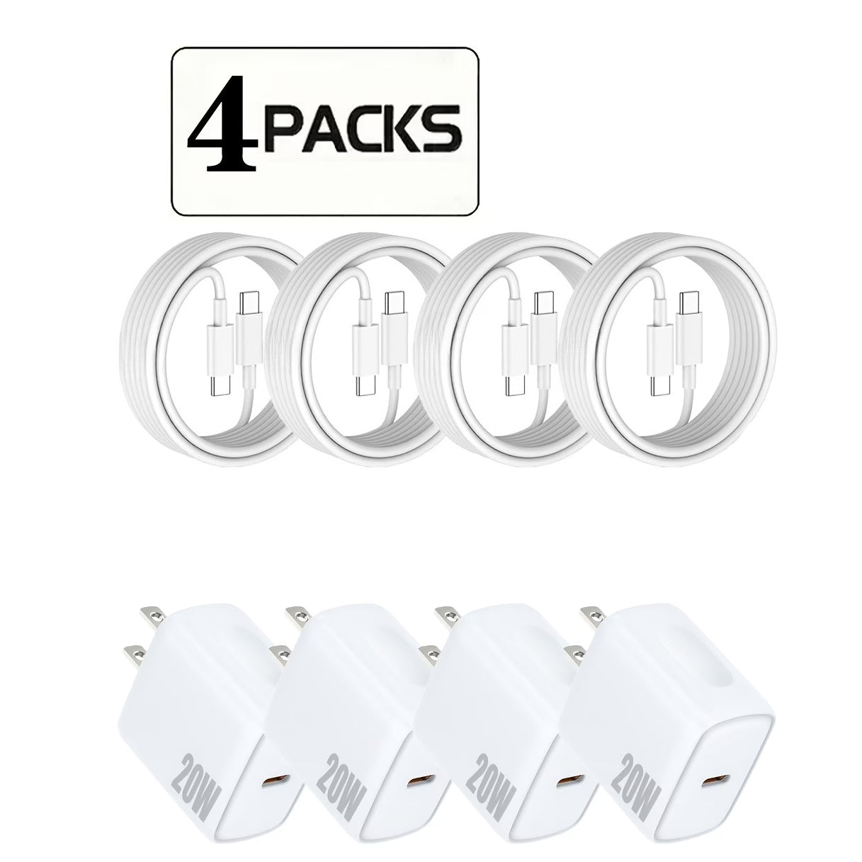20W PD Fast Charger 4-Pack & 6-Pack Available, USB C Wall Charger with 6ft Cord for iPhone 16/15 Series, iPad, Samsung S25 Ultra, Tablets & More