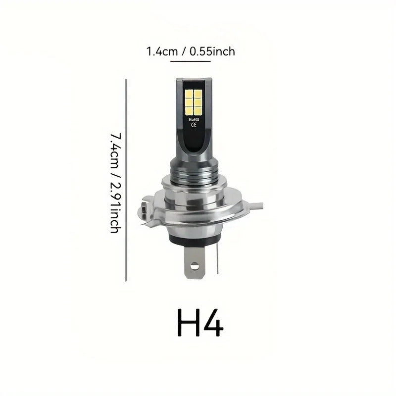 4-Pack LED H4 3030 12-SMD Headlight Bulb Set - Includes High Beam and Low Beam, Cool White Light, Suitable for Trucks and Motorcycles, Voltage 12V-24V