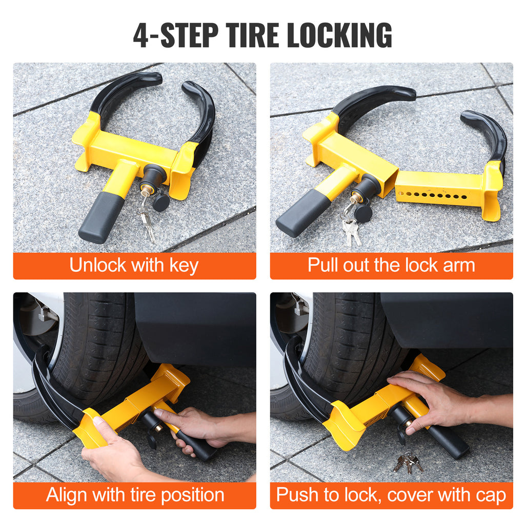 VEVOR Wheel Lock, 2-Pack Universal Wheel Clamp Lock, Adjustable Anti-Theft Trailer Lock, Heavy-Duty Steel Tire Lock for ATV, SUV, Car, Golf Cart, Boat, with 6 Keys