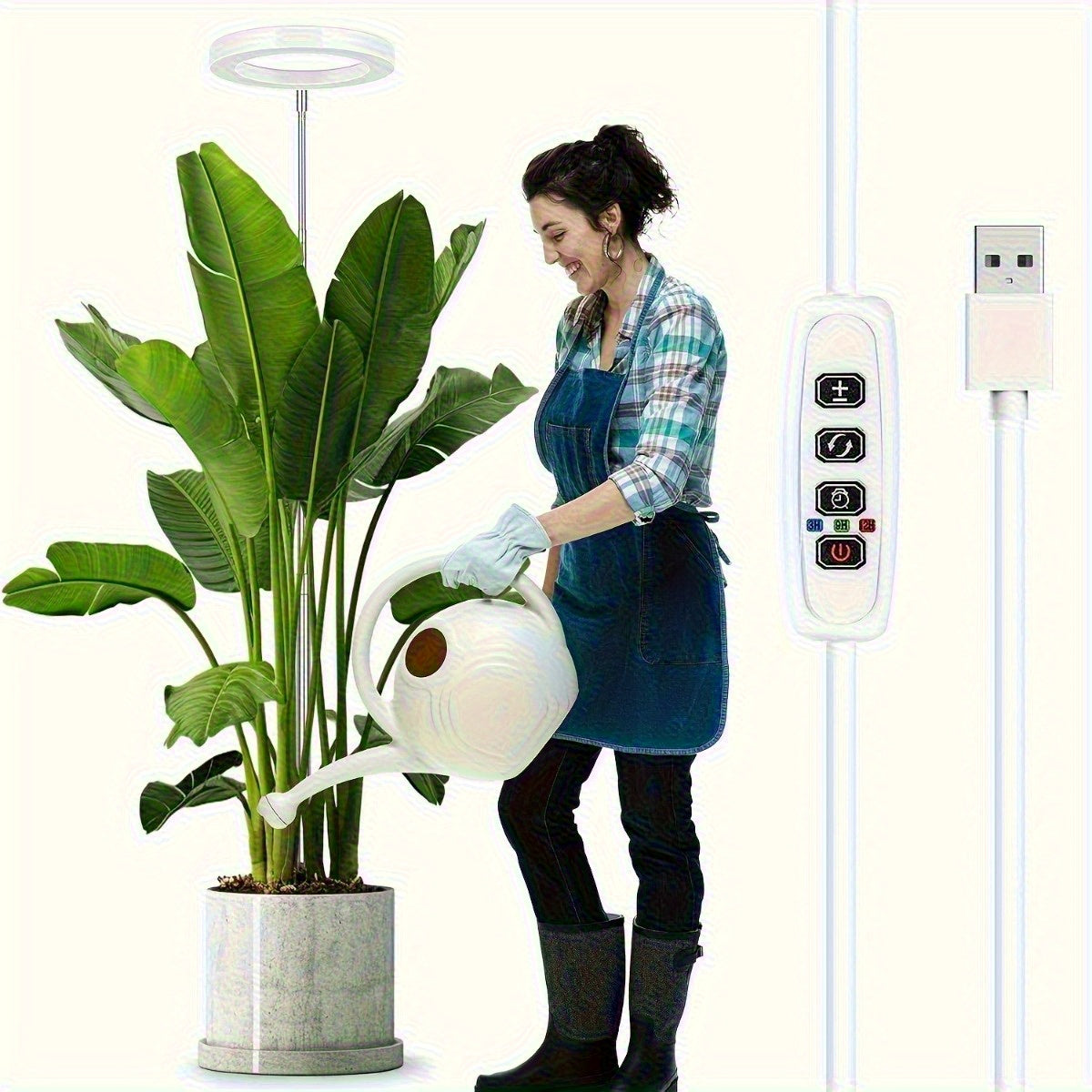 VVIA可调光全光谱LED植物生长灯 - USB供电可调节/户外植物灯，适用于室内植物、幼苗、温室、阳台花园 - 便携式插电式光合促进灯（无需农药）