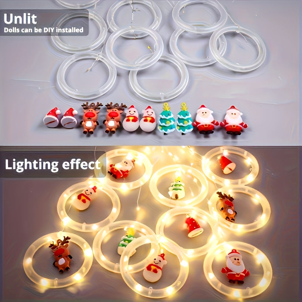 LED 窗帘灯，仿真星星 LED 灯串，带圣诞老人、雪人、麋鹿玩偶，USB 电源，带遥控器，可调光 8 种模式，适合圣诞节、卧室、新年礼物、派对婚礼使用
