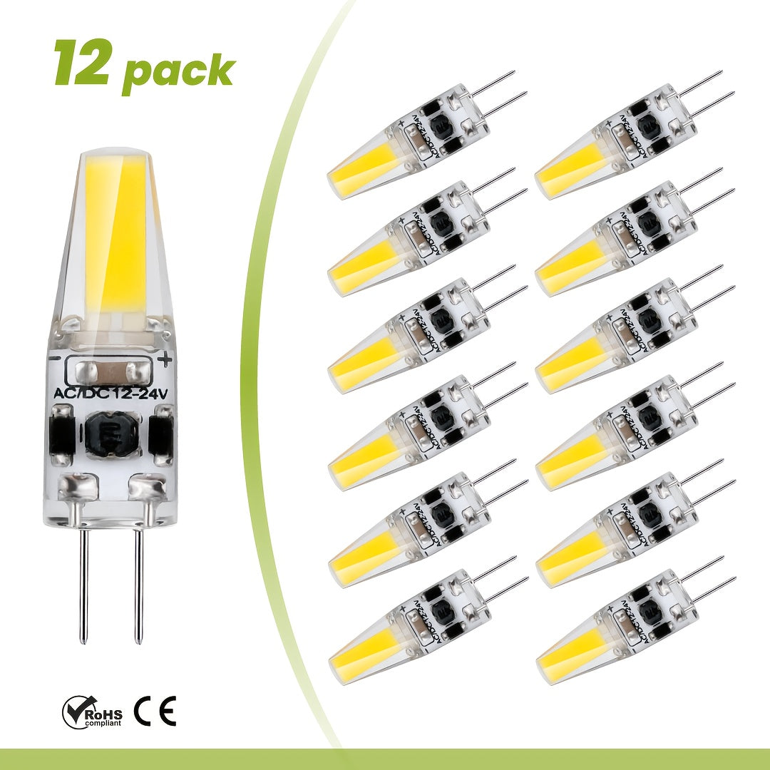 6/12-pack G4 LED bulb, 1.8W (20W halogen replacement), 3000K/4000K/6000K, warm white to daylight, 200LM flicker-free, AC/DC 12V, Cobx1Led T3 two-pin base, non-dimmable, suitable for light fixtures, under-cabinet lighting, RVs, boats