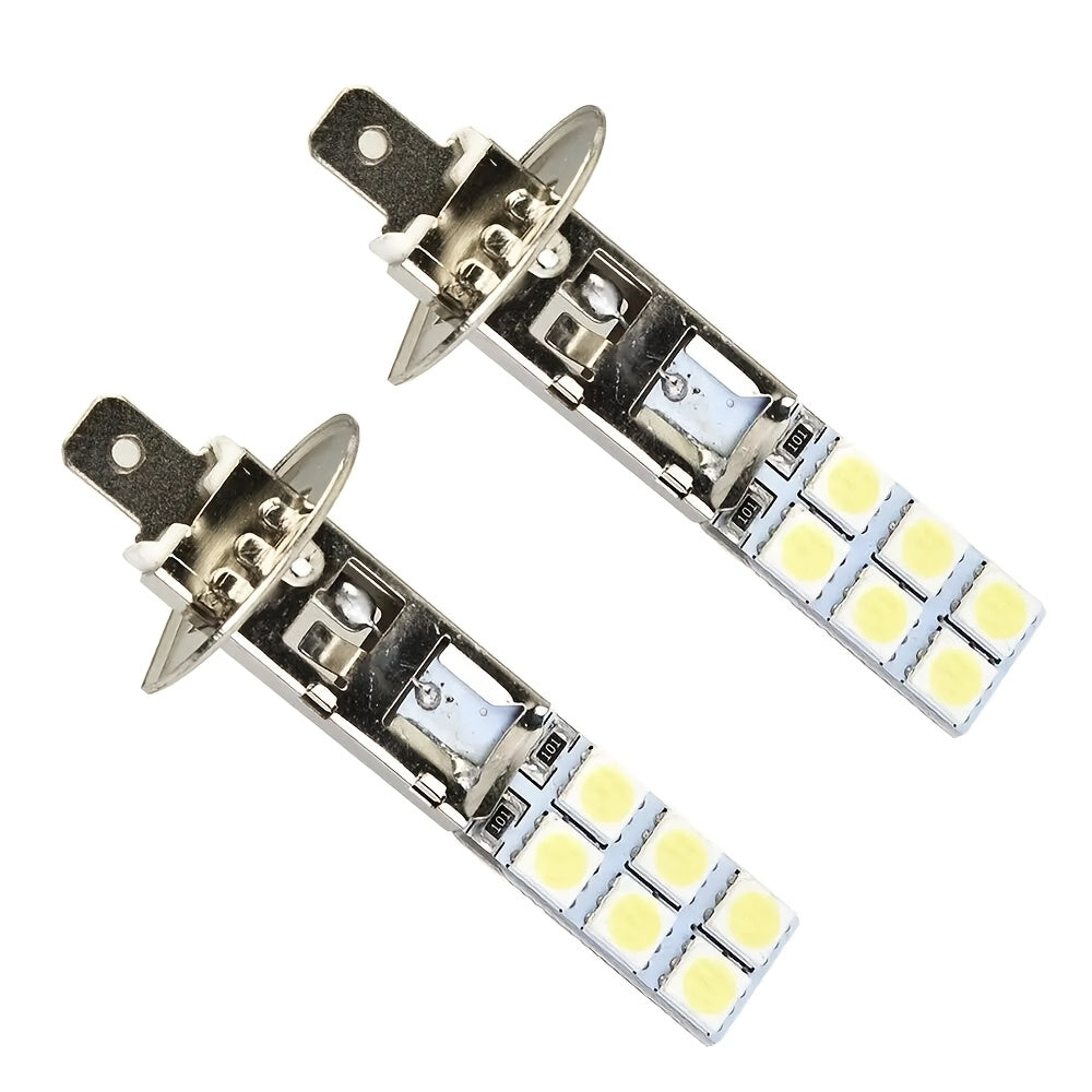 2pcs/Set 12SMD-5050 6000K Super White Super Bright 55W LED H1 Car Fog Light Front Light Driving Bulb Turn Signal Light Daytime Running Light