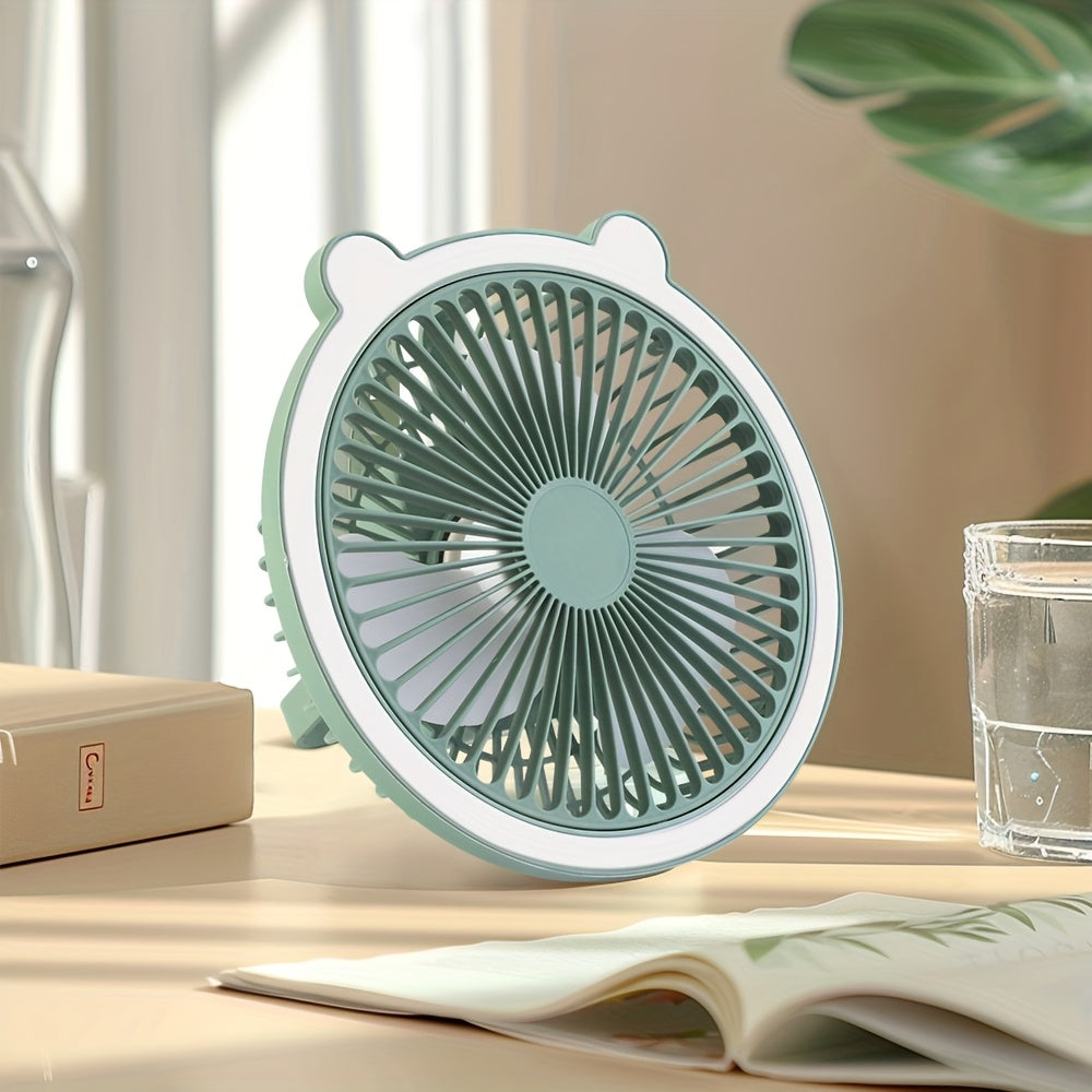 Rechargeable Portable Fan with Desktop Lighting Function, 3 Wind Speed Modes, Up to 7 Hours Runtime, Multi Placement Design, Ideal for Outdoor Activities and Travel